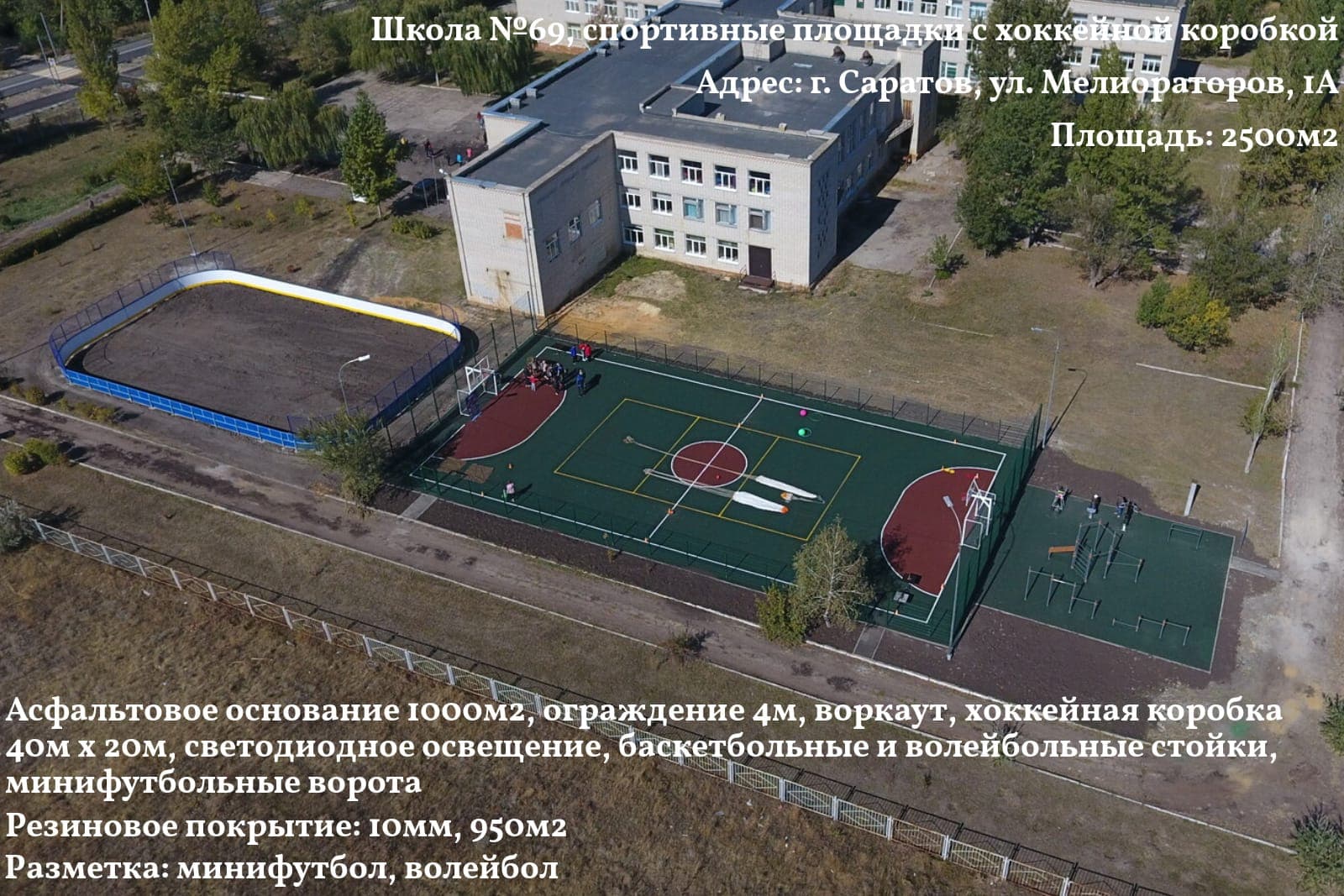 Спортивные площадки с хоккейной коробкой, школа №69 — Саратов